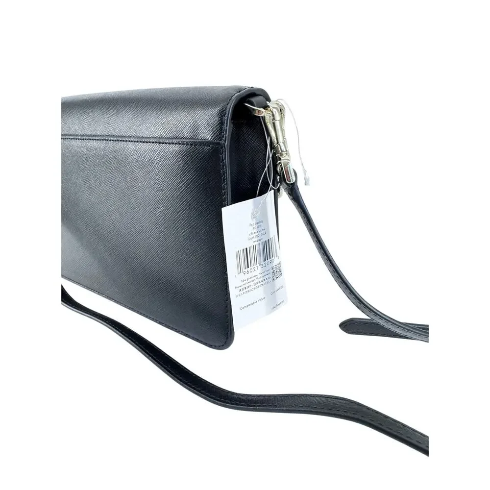Kate Spade Madison Saffiano Leather Flap Crossbody Black  Strap Bag gold chain